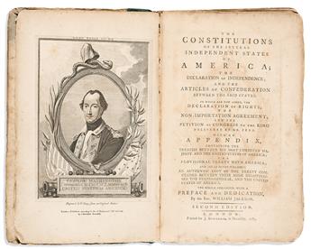 (CONSTITUTIONS.) The Constitutions of the Several Independent States of America; the Declaration of Independence;                                